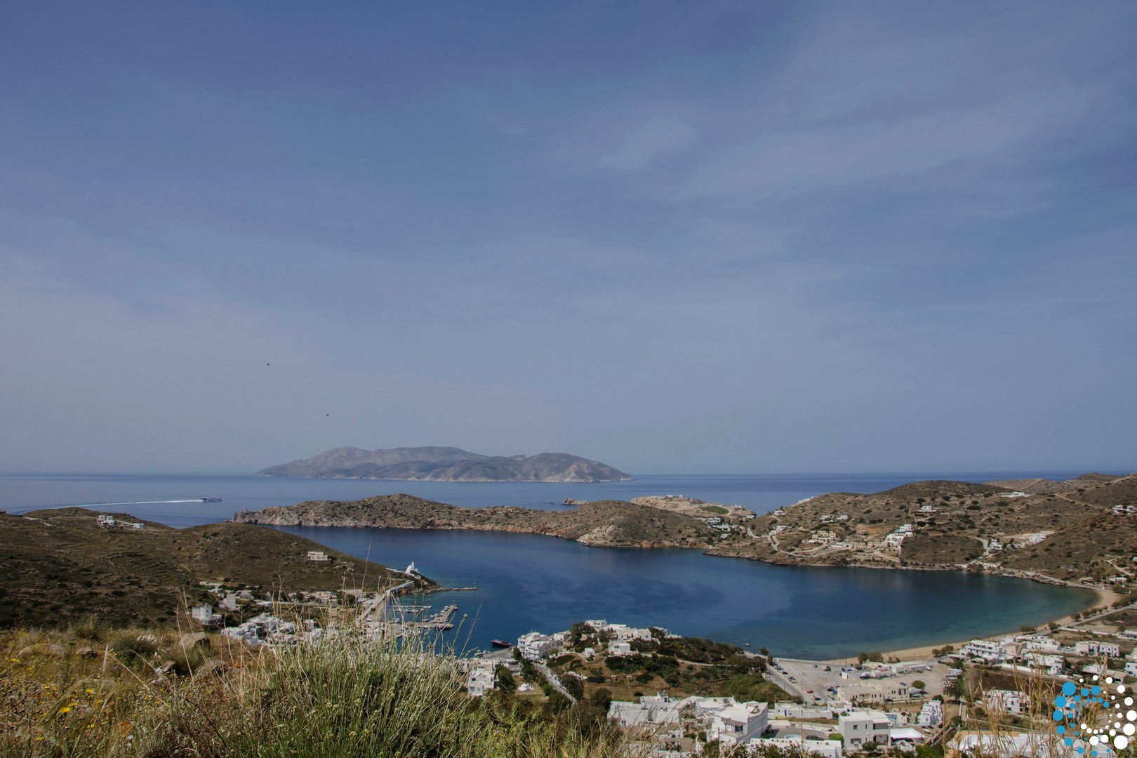 it is a hilly island with cliffs down to the sea on most sides